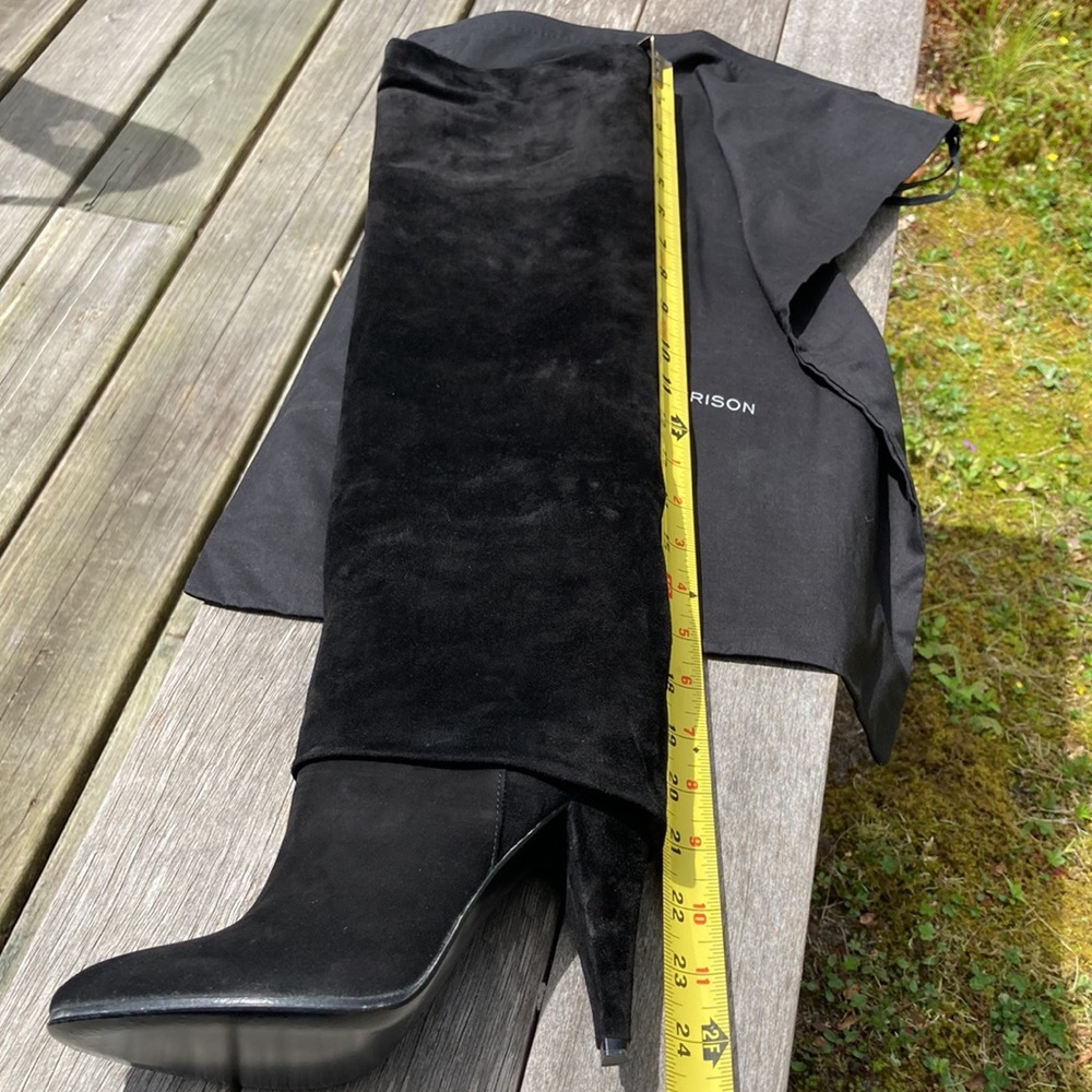 Black Suede OTK Heeled Boots - Picture 13 of 14